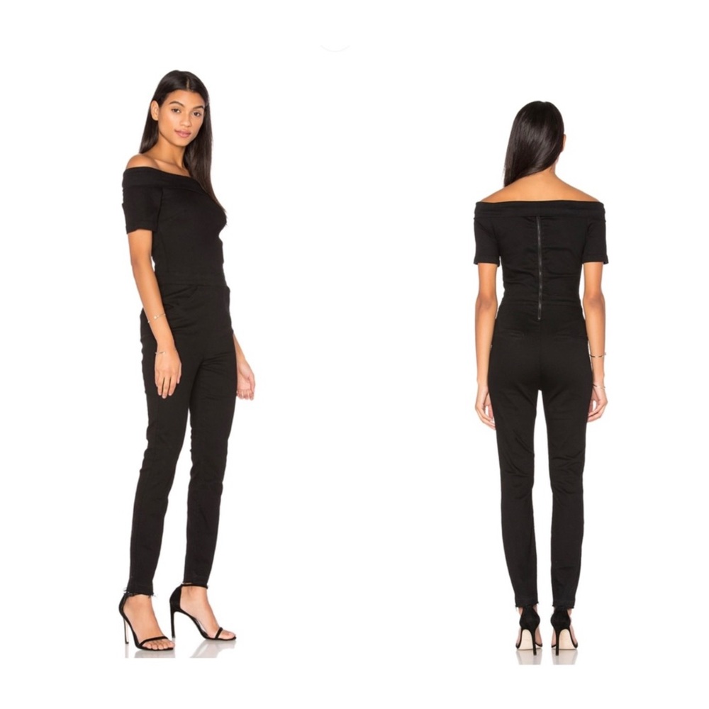 3X1 Denim Off Shoulder Jumpsuit In Noir Size XS